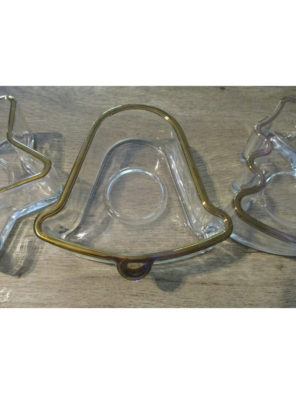 Vintage Indiana Glass Holiday Gold Christmas Candle Holder Candy Dish Set of 3